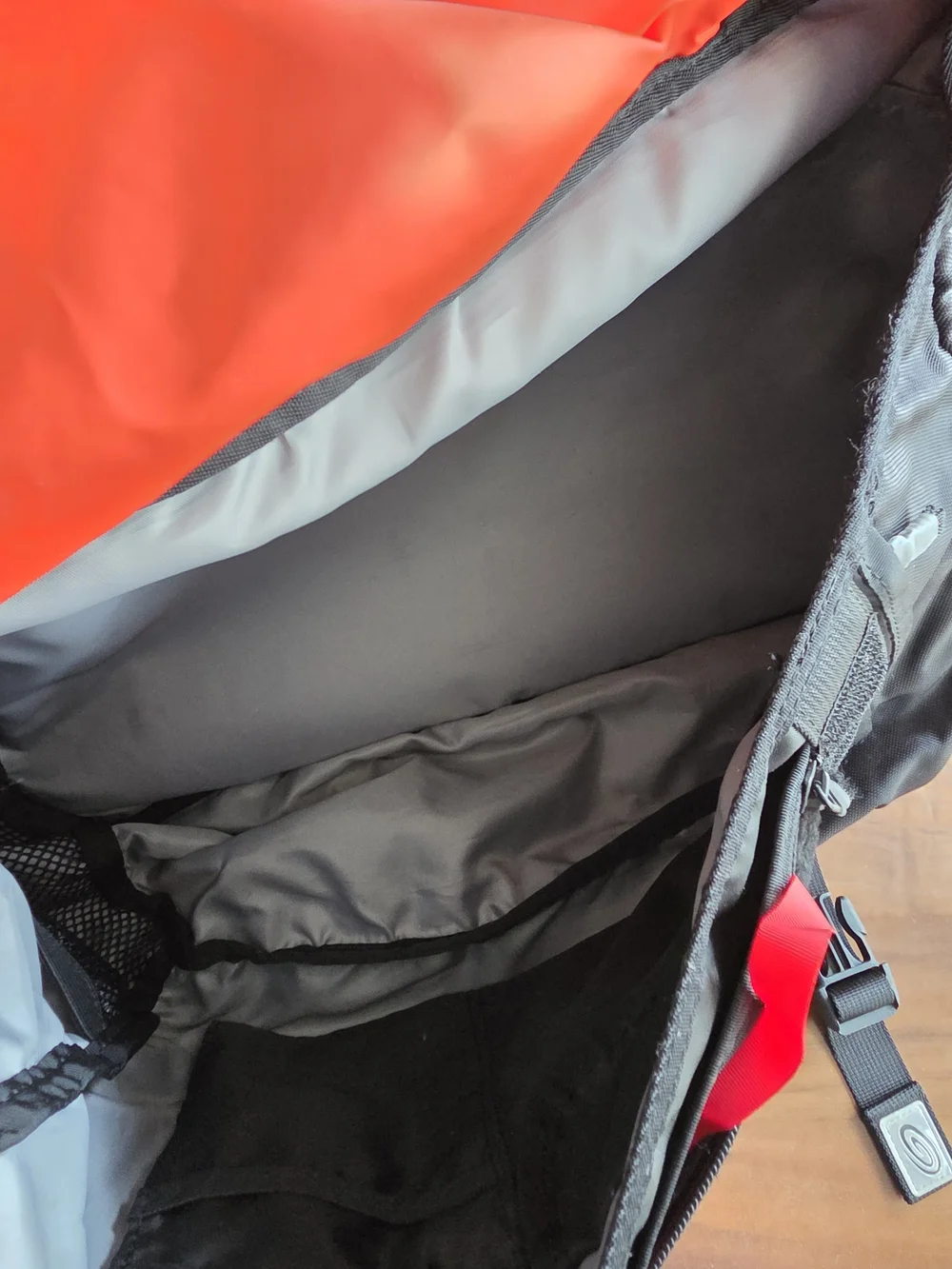 Timbuk2 Large Gray Black Messenger Padded Laptop Bag with Orange Rainfly